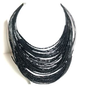 Black Layered Beaded Statement Necklace